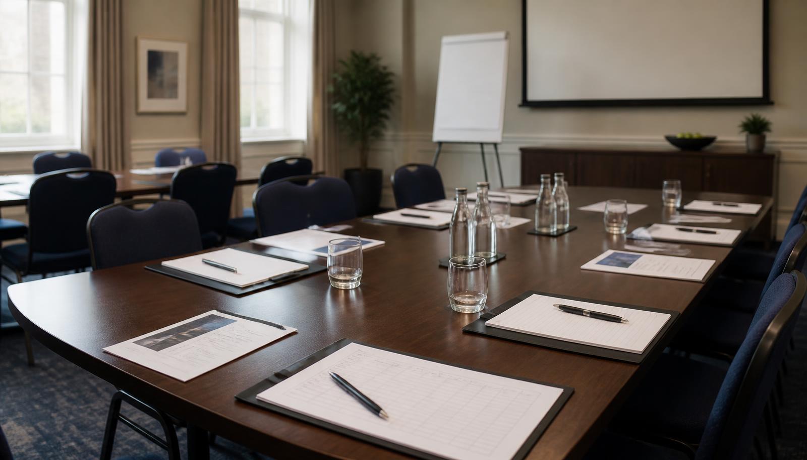 Professional training session in a corporate meeting room with compliance course materials and attendance records, illustrating FCA training and competence obligations