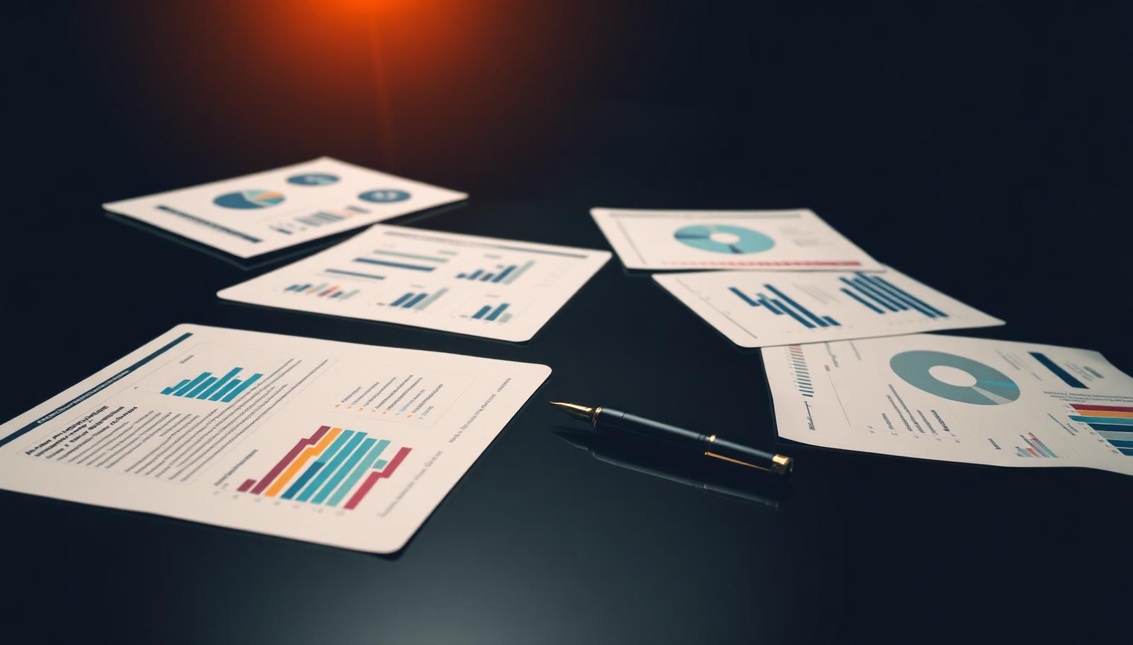 Printed data charts and a pen on a boardroom table representing Consumer Duty outcomes reporting to the board